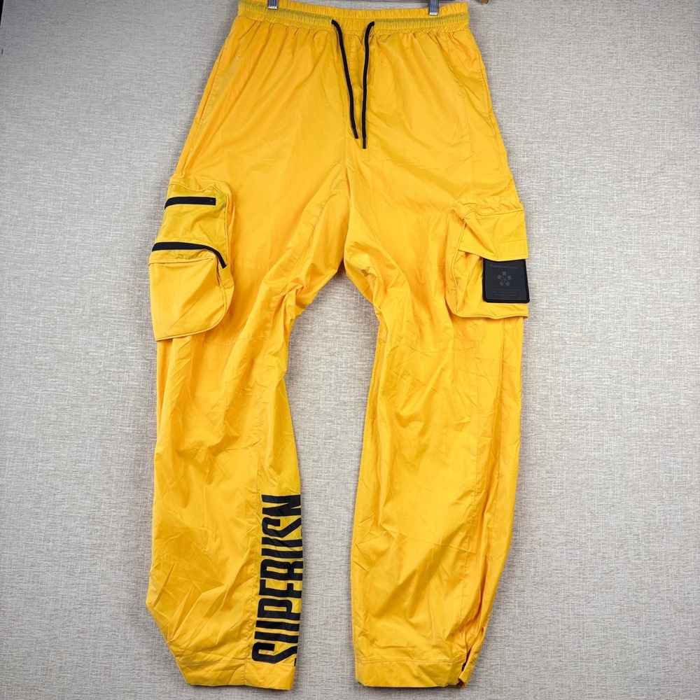 Supervsn Studios Yellow Cargo Pants Streetwear Mesh Lined Mens Small
